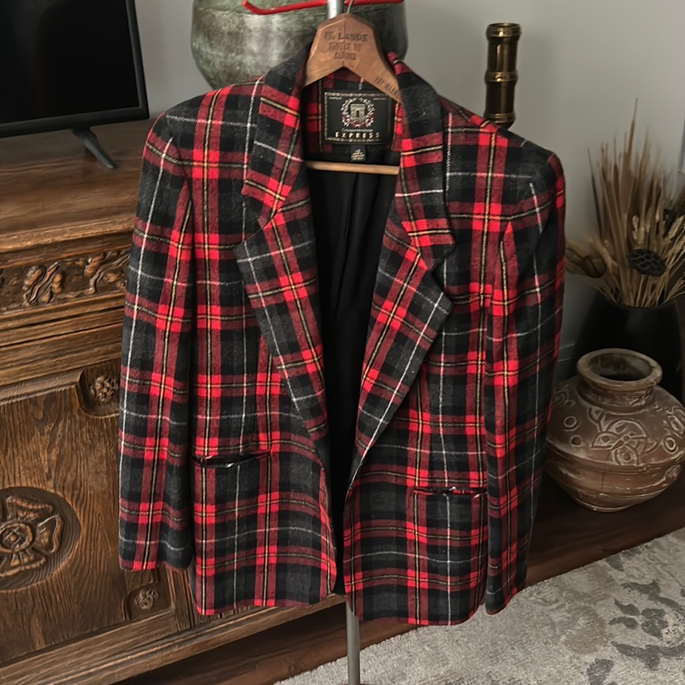 VINTAGE Oversized Wool Plaid Blazer